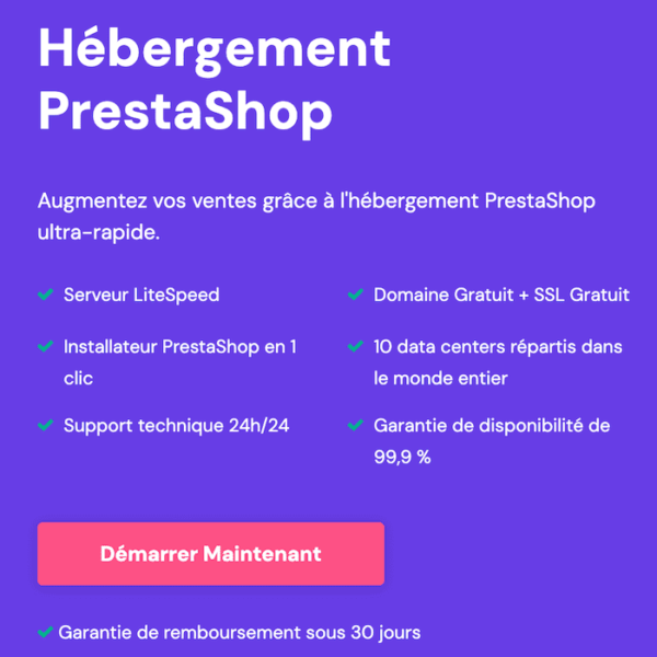 Plateforme e-commerce Hostinger hebergement Prestashop